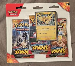 Pokemon Scarlet Violet Surging Sparks 3 Pack Booster Blister Zapdos New Sealed - Image 1