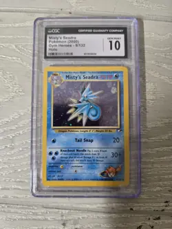 CGC 10 GEM MINT Misty's Seadra 2000 Gym Heroes 9/132 Holo Pokemon Card - Image 1