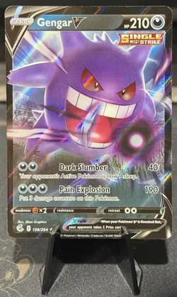 Pokemon 2021 TCG Gengar v Fusion Strike Ultra Rare Holo Card 156/264 SWSH - Image 1