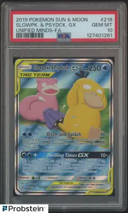 2019 Pokemon S & M Unified Minds #218 Slowpoke & Psyduck PSA 10 GEM MINT - Image 1