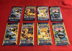 (8) Pokemon XY Evolutions Booster Packs, Complete Art Set, New Factory Sealed - Image 1