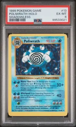 1999 POKEMON GAME #13 POLIWRATH HOLO SHADOWLESS PSA 6 (3021) - Image 1