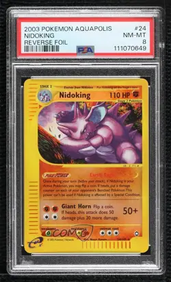Nidoking Reverse Foil Pokemon e-Card Series Aquapolis PSA 8 2002 - Image 1