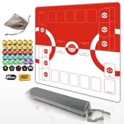 Trading Card Game Playmat 2-Player Trainer Mat with Damage Counters & Storage... - Image 1