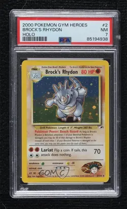 Brock's Rhydon Holo Pokemon Gym Heroes PSA 7 2000 - Image 1