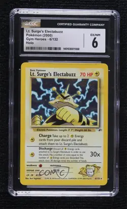 Lt Surge's Electabuzz Holo Pokemon Gym Heroes CGC 6 2000 - Image 1