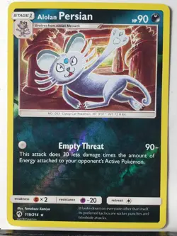 REVERSE HOLO Alolan Persian 119/214 LP Lost Thunder Pokemon Card Tomokazu Komiya - Image 1