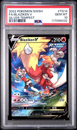2022 POKEMON SWORD & SHIELD SILVER TEMPEST #TG14 FULL ART/BLAZIKEN V PSA 10 - Image 1