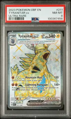 2023 POKEMON OBF EN-OBSIDIAN FLAMES ULTRA RARE #211 TYRANITAR EX PSA 8 - Image 1