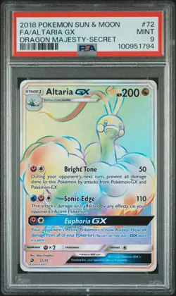 2018 POKEMON SUN & MOON DRAGON MAJESTY SECRET #72 FULL ART/ALTARIA GX PSA 9 - Image 1