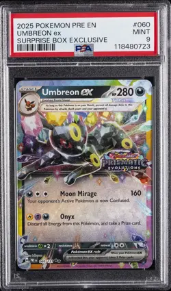 2025 POKEMON PRE EN-PRISMATIC EVOLUTIONS SURPRISE BOX EXCLUSIVE UMBREON EX PSA 9 - Image 1