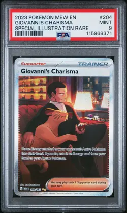 2023 POKEMON MEW EN-151 204 GIOVANNI'S CHARISMA SIR PSA MINT 9 - Image 1