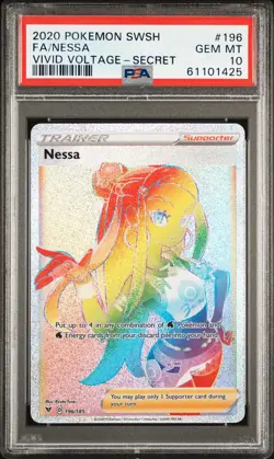 2020 POKEMON SWORD & SHIELD VIVID VOLTAGE SECRET #196 FULL ART/NESSA PSA 10 - Image 1