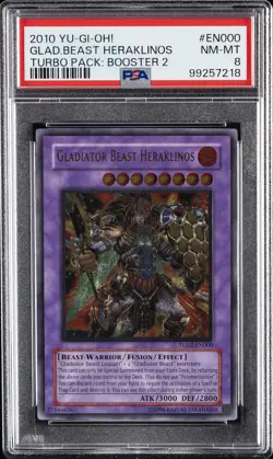 2010 YU-GI-OH! TURBO PACK: BOOSTER TWO #EN000 GLADIATOR BEAST HERAKLINOS PSA 8 - Image 1