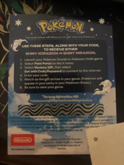 Pokemon Scarlet and Violet Shiny Koraidon OR Miraidon Gamestop Promo Card Code - Image 2