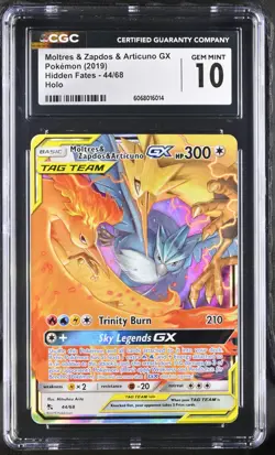 CGC 10 Moltres & Zapdos & Articuno GX 44/68 Ultra Rare Pokemon Hidden Fates Gem - Image 1