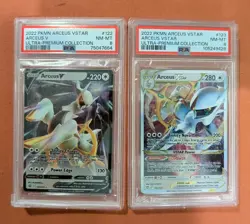 Graded PSA 8 Arceus V 122 & Arceus VSTAR 123 UPC METAL Card Lot - Image 1