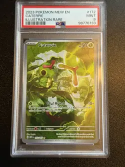 2023 Pokemon Mew en Caterpie Illustration Rare Card 172/165 PSA Mint 9 - Image 1