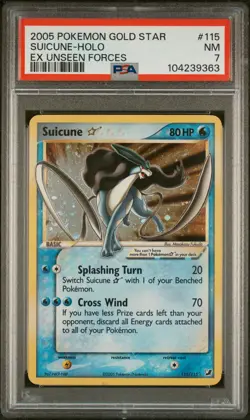 2005 POKEMON EX UNSEEN FORCES GOLD STAR #115 SUICUNE-HOLO PSA 7 - Image 1