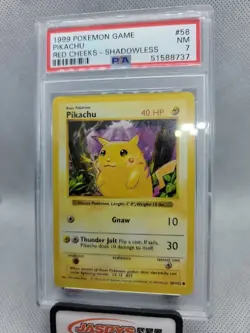 Pikachu Red Cheeks 1999 Pokemon Game WOTC 58/102 Shadowless PSA 7 - Image 1