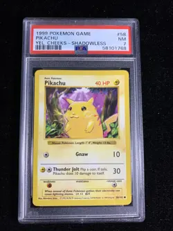 Shadowless Pikachu Yellow Cheeks 58/102 - 1999 Pokemon Base Set WoTC - PSA 7 NM - Image 1
