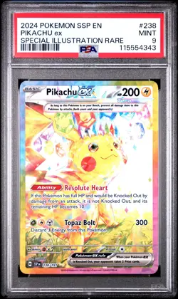 2024 POKEMON SSP EN-SURGING SPARKS SPECIAL ILLUSTRATION RARE PIKACHU EX PSA 9 - Image 1