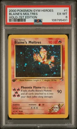 Pokemon 2000 Gym Heroes Holo 1st Edition Blaine's Moltres PSA 6 - Image 1
