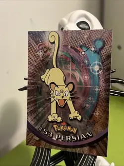 Persian #53 Rainbow Holo Blue Logo Topps TV Edition Pokemon Card Nm Condition - Image 2