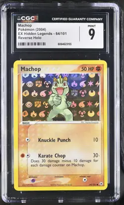 CGC 9 MINT Machop 2004 EX Hidden Legends 64/101 Reverse Holo Pokemon Card - Image 1