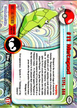 Metapod #11 Black Logo - 1999 Pokemon Topps TV Animation Series 1 - NM/LP - Image 2