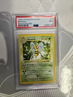 1999 Pokemon Base Set Beedrill Shadowless #17 PSA 9 MINT - Image 1
