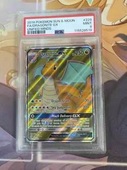 2019 Pokemon Unified Minds #229 Dragonite GX Full Art PSA 9 Mint - Image 1
