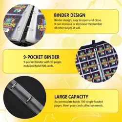 Trading Card Binder for TCG Cards, 9-Pocket Portable Card Collector Ablum Holder - Image 3