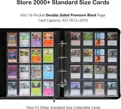 2000 Trading Card Binder, 16 Pocket D-Ring Card Binder Fit 2016 Cards - Large Ca - Image 2