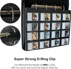 2000 Trading Card Binder, 16 Pocket D-Ring Card Binder Fit 2016 Cards - Large Ca - Image 4