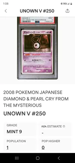 2008 🐱 Pokemon JPN D&P Unown V Cry from the Mysterious Pop/1 None Higher PSA-9 - Image 3