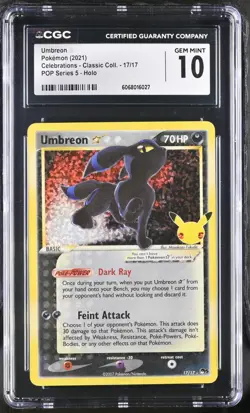 CGC 10 Gold Star Umbreon 17/17 Celebrations Classic Collection Pokemon Gem Mint - Image 1