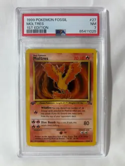 1999 Pokemon TCG Fossil Moltres 1st Edition PSA 7 NM 27/62 Vintage Rare Card - Image 1