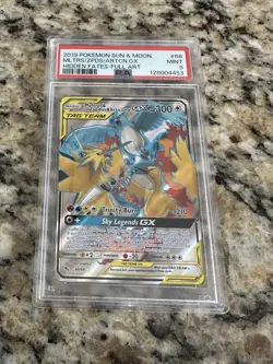 2019 POKEMON SM HIDDEN FATES 66/68 MOLTRES & ZAPDOS ARTICUNO TAG TEAM GX PSA 9 - Image 1