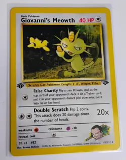 Giovanni's Meowth 43/132 Gym Challenge 1st Edition Non-Holo Pokemon Card NM - Image 1
