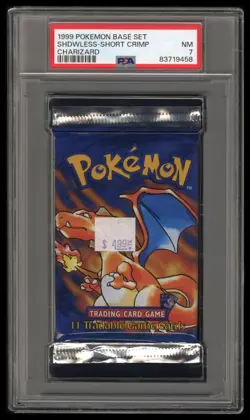 1999 Pokemon Base Set Shadowless Short Crimp Pack Charizard Art PSA 7 NM - Image 1