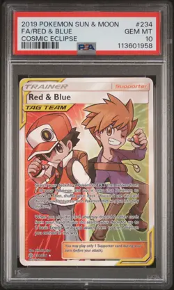 2019 POKEMON SUN & MOON COSMIC ECLIPSE #234 FULL ART/RED & BLUE PSA 10 - Image 1