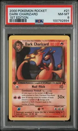 2000 POKEMON ROCKET 1ST ED #21 DARK CHARIZARD PSA 8 - Image 1