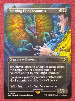 Magic The Gathering JURASSIC WORLD SPITTING DILOPHOSAURUS black card MTG - Image 1
