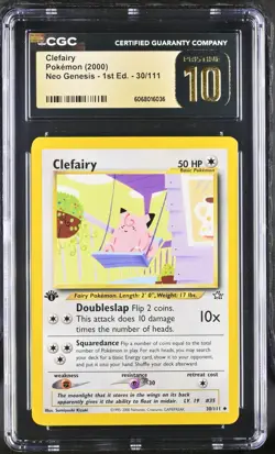 CGC 10 Pristine - Clefairy 30/111 1st Edition Uncommon Pokemon Neo Genesis WOTC - Image 1