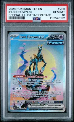 2024 Pokemon Temporal Forces Iron Crown ex Special Illustration Rare #206 PSA 10 - Image 1