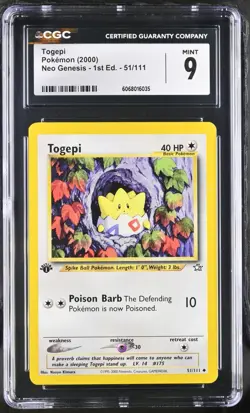CGC 9 - Togepi 51/111 1st Edition Uncommon - Pokemon Neo Genesis WOTC Vintage - Image 1