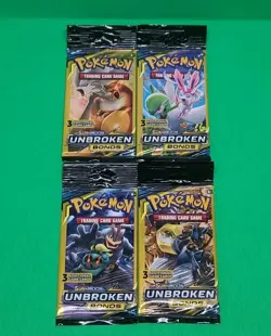 New Pokemon SM Unbroken Bonds 3 Card Mini Booster Pack Complete Art Set X4 LOOK - Image 1