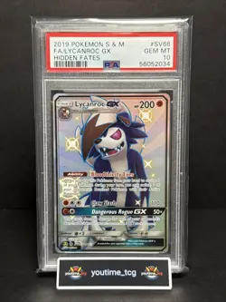 2019 Pokemon S&M: Hidden Fates Shiny Vault: Full Art Lycanroc GX #SV66 PSA 10 - Image 1