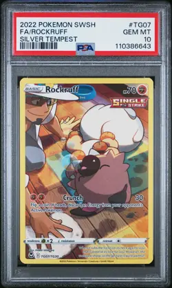 2022 POKEMON SWORD & SHIELD SILVER TEMPEST #TG07 FULL ART/ROCKRUFF PSA 10 - Image 1